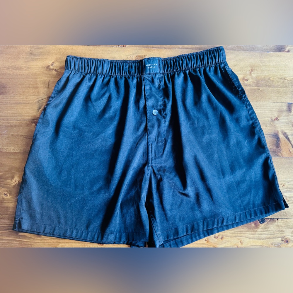 American Eagle Men’s Black Satin Lounge Shorts Elastic Waist Size M